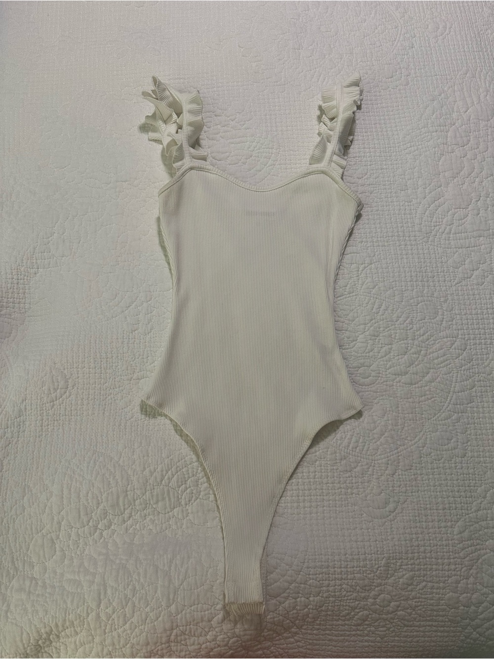 Ruffled Strap Cream/white Bodysuit